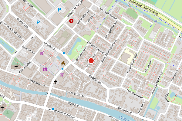 Brandweer-melding op Trompstraat, Bodegraven op 28 juni, kaart-overzicht