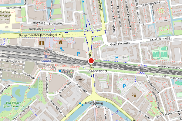 Brandweer-melding op Spoorstraat, Gouda op 30 juni, kaart-overzicht