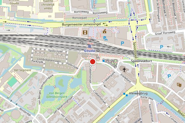 Brandweer-melding op Stationsplein, Gouda op 1 juli, kaart-overzicht