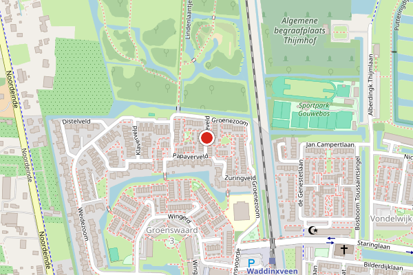 Brandweer-melding op Wikkeveld, Waddinxveen op 12 juli, kaart-overzicht