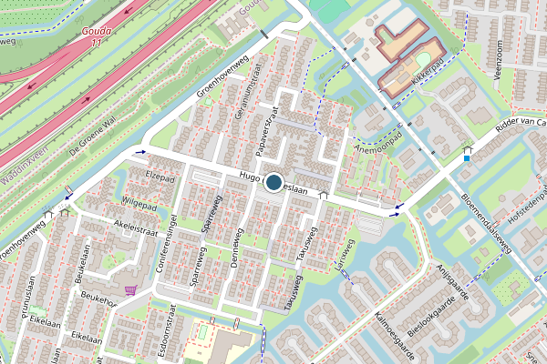 Politie-melding op Hugo de Vrieslaan, Gouda op 15 juli, kaart-overzicht