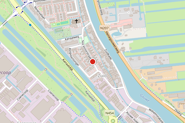 Brandweer-melding op St. Victorstraat, Waddinxveen op 14 juli, kaart-overzicht