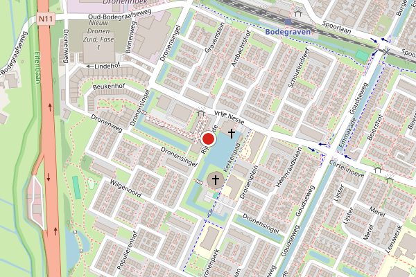 Brandweer-melding op Rijngaarde, Bodegraven op 18 juli, kaart-overzicht