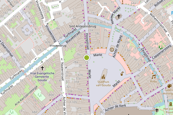 Ambulance-melding op Markt, Gouda op 19 juli, kaart-overzicht