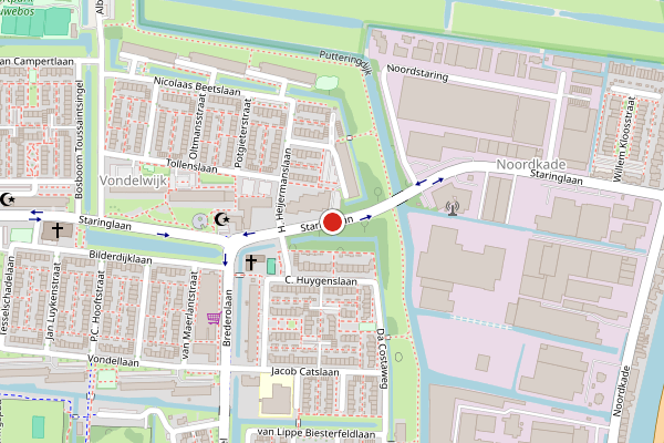 Brandweer-melding op Staringlaan, Waddinxveen op 19 juli, kaart-overzicht