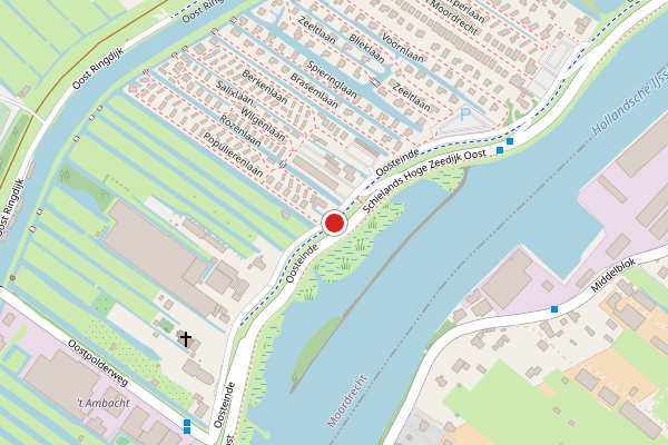 Brandweer-melding op Oosteinde, Moordrecht op 3 augustus, kaart-overzicht