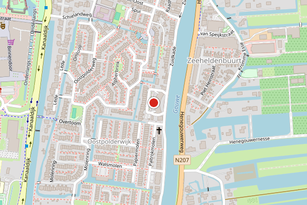 Brandweer-melding op Zuidkadering, Waddinxveen op 5 augustus, kaart-overzicht