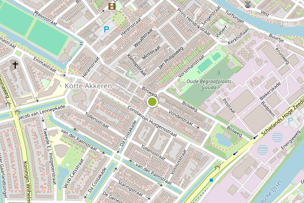 Ambulance-melding op Roemer Visscherstraat, Gouda op 5 augustus, kaart-overzicht