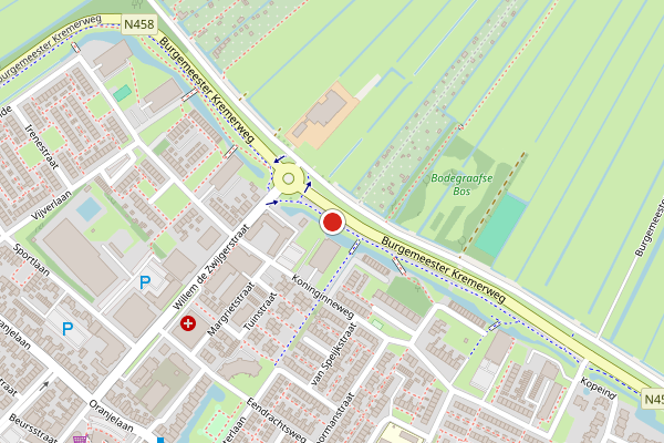 Brandweer-melding op Burgemeester Kremerweg, Bodegraven op 5 augustus, kaart-overzicht