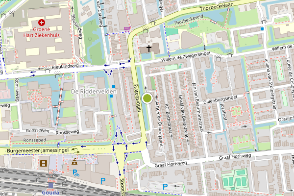 Ambulance-melding op Statensingel, Gouda op 3 juni, kaart-overzicht