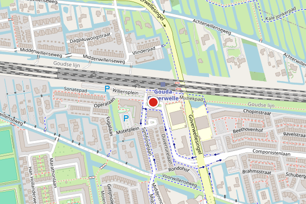 Brandweer-melding op Willensplein, Gouda op 2 juni, kaart-overzicht
