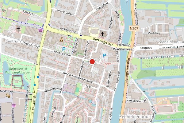 Brandweer-melding op Raadhuisplein, Waddinxveen op 2 juni, kaart-overzicht
