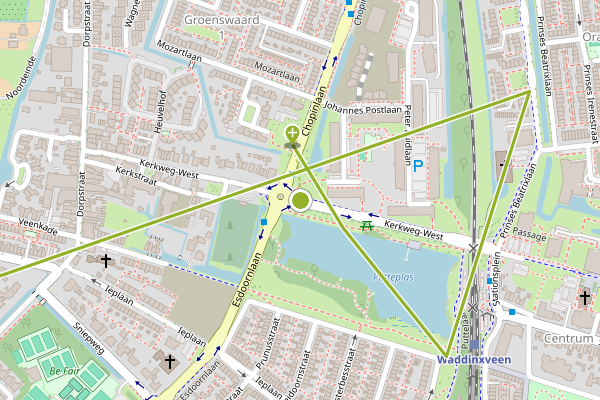 Ambulance-melding op Kerkweg-West, Waddinxveen op 1 juni, kaart-overzicht