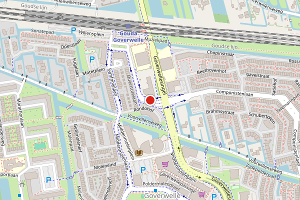 Brandweer-melding op Ouverturelaan, Gouda op 4 juni, kaart-overzicht