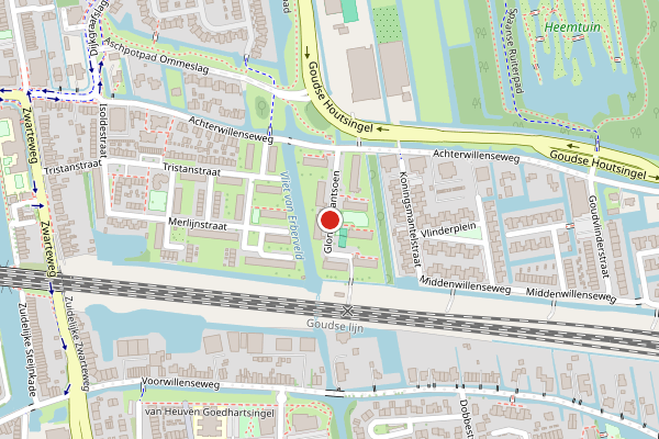 Brandweer-melding op Gloriantplantsoen, Gouda op 6 juni, kaart-overzicht