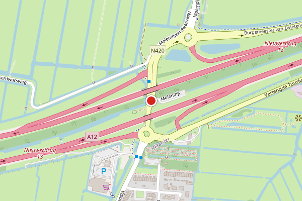 Brandweer-melding op Molendijk, Nieuwerbrug aan den Rijn op 9 juni, kaart-overzicht