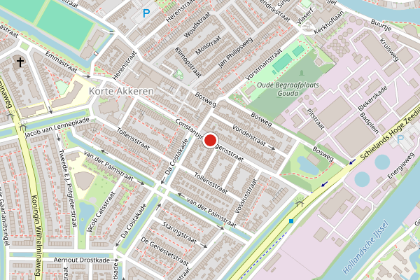 Brandweer-melding op Constantijn Huygensstraat, Gouda op 13 juni, kaart-overzicht