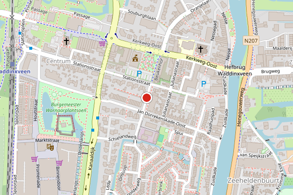 Brandweer-melding op Rijnlandstraat, Waddinxveen op 14 juni, kaart-overzicht