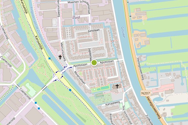 Ambulance-melding op Apollolaan, Waddinxveen op 14 juni, kaart-overzicht