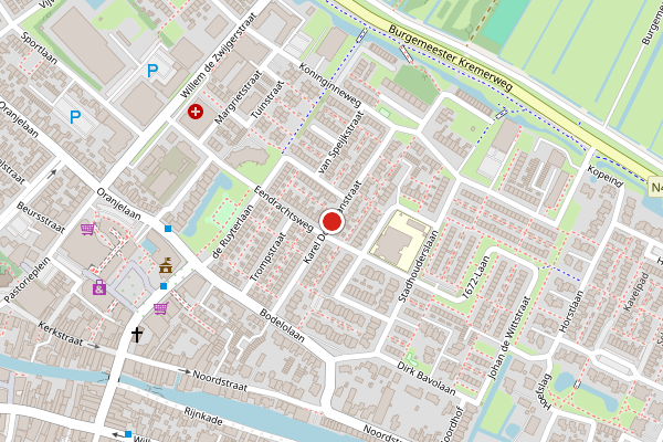 Brandweer-melding op Karel Doormanstraat, Bodegraven op 15 juni, kaart-overzicht