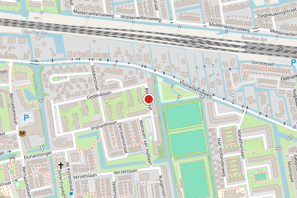 Brandweer-melding op Bleysstraat, Gouda op 18 juni, kaart-overzicht