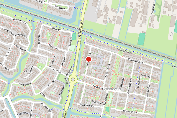 Brandweer-melding op Akkermunt, Bodegraven op 19 juni, kaart-overzicht