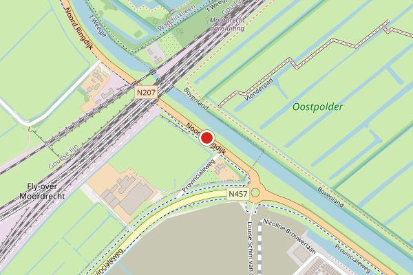 Brandweer-melding op Oost Ringdijk, Moordrecht op 21 juni, kaart-overzicht
