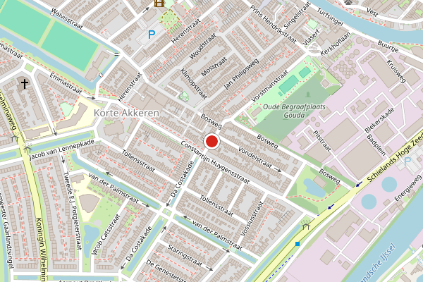 Brandweer-melding op Roemer Visscherstraat, Gouda op 22 juni, kaart-overzicht
