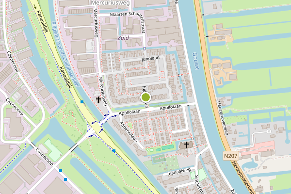 Ambulance-melding op Jupiterlaan, Waddinxveen op 21 juni, kaart-overzicht