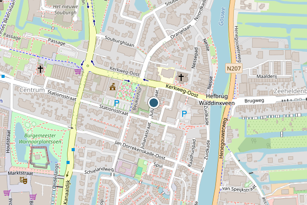 Politie-melding op Julianastraat, Waddinxveen op 19 juni, kaart-overzicht