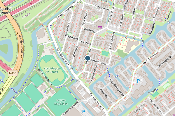 Politie-melding op Plataanstraat, Gouda op 22 juni, kaart-overzicht