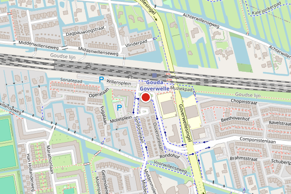 Brandweer-melding op Willensplein, Gouda op 24 juni, kaart-overzicht