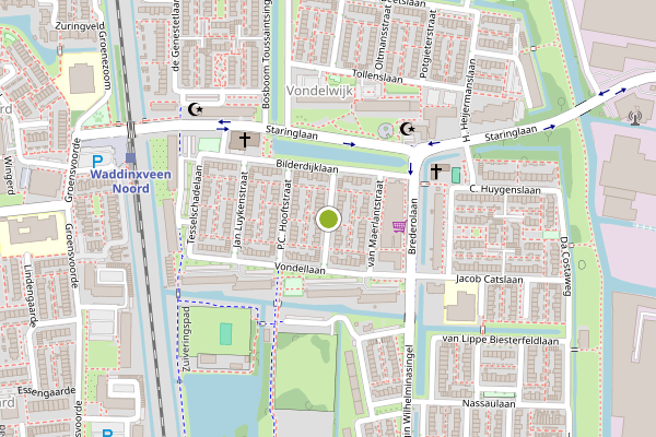 Ambulance-melding op Roemer Visscherstraat, Waddinxveen op 24 juni, kaart-overzicht