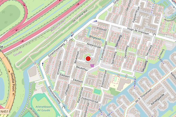 Brandweer-melding op Acaciaplein, Gouda op 26 juni, kaart-overzicht