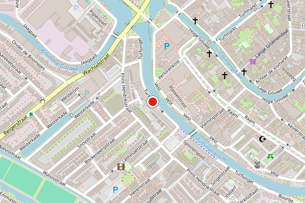Brandweer-melding op Turfsingel, Gouda op 27 juni, kaart-overzicht